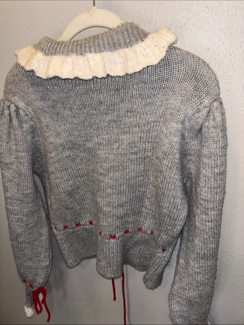 Zara Cottagecore Boho Embroidered Cardigan Sweater Gray Floral Women’s Medium - Picture 8 of 9